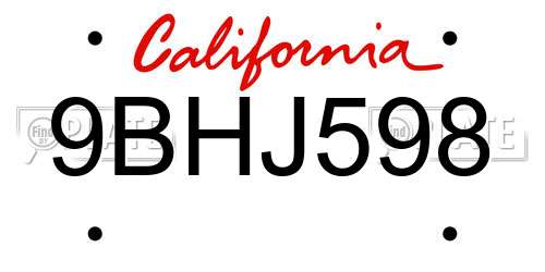 9BHJ598 California License Plate