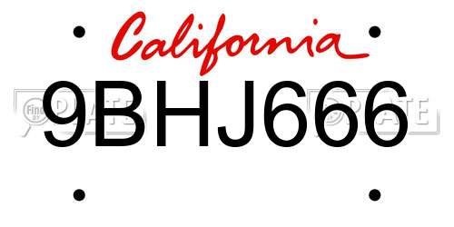 9BHJ666 California License Plate