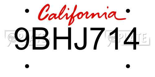 9BHJ714 California License Plate