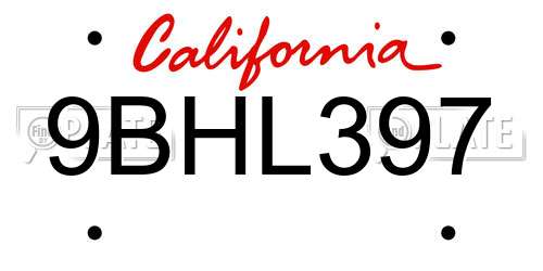 9BHL397 California License Plate