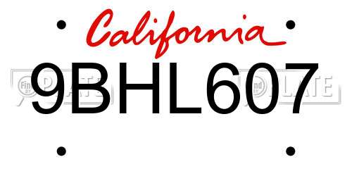 9BHL607 California License Plate