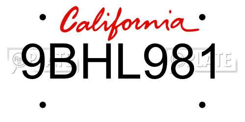 9BHL981 California License Plate