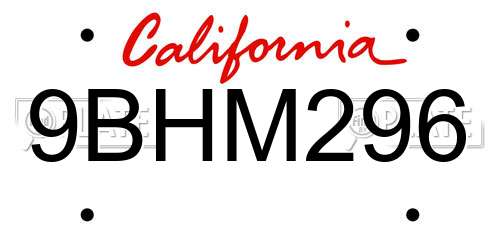 9BHM296 California License Plate