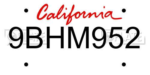 9BHM952 California License Plate