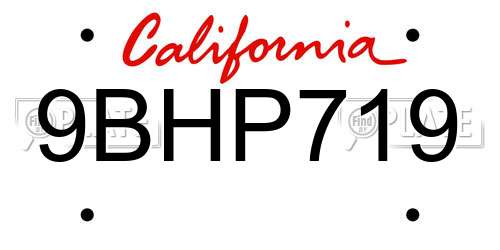 9BHP719 California License Plate