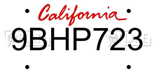 9BHP723 California License Plate