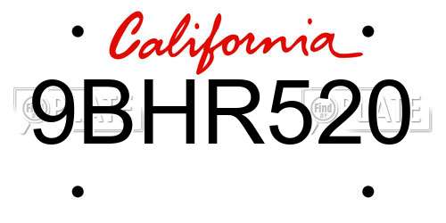 9BHR520 California License Plate