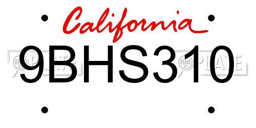 9BHS310 California License Plate