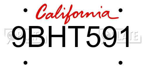 9BHT591 California License Plate