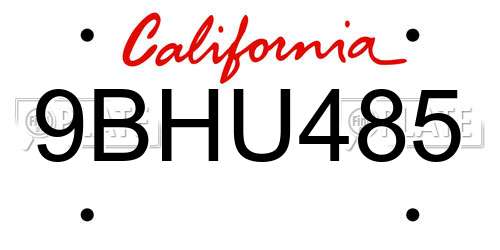 9BHU485 California License Plate