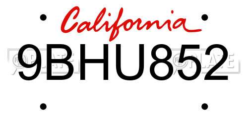 9BHU852 California License Plate