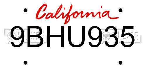 9BHU935 California License Plate