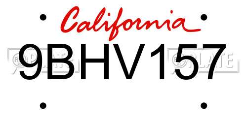9BHV157 California License Plate