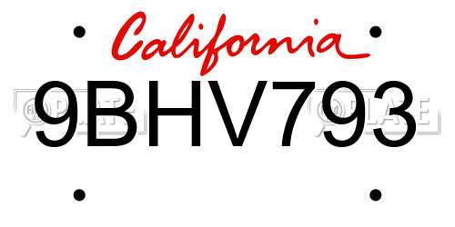 9BHV793 California License Plate