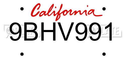9BHV991 California License Plate