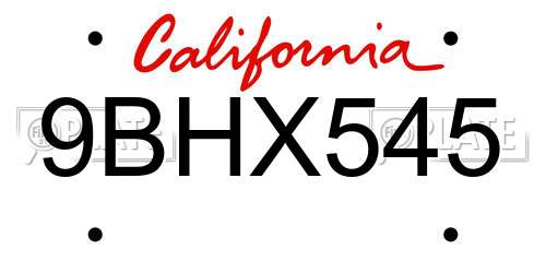 9BHX545 California License Plate
