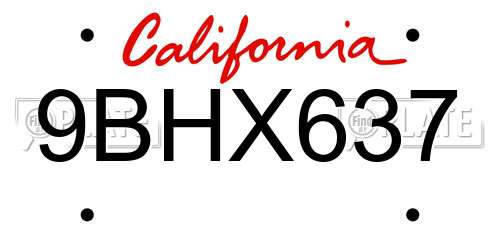 9BHX637 California License Plate