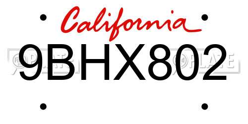 9BHX802 California License Plate