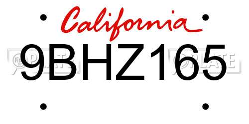 9BHZ165 California License Plate