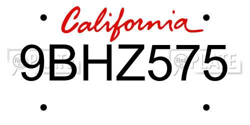 9BHZ575 California License Plate