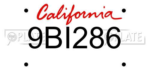 9BI286 California License Plate