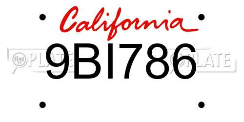 9BI786 California License Plate
