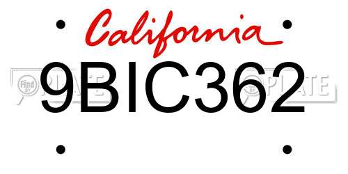9BIC362 California License Plate