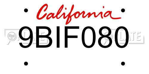 9BIF080 California License Plate