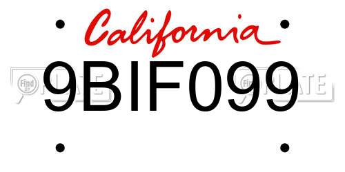 9BIF099 California License Plate