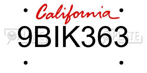 9BIK363 California License Plate