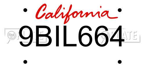 9BIL664 California License Plate