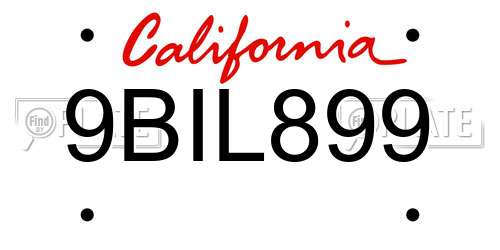 9BIL899 California License Plate
