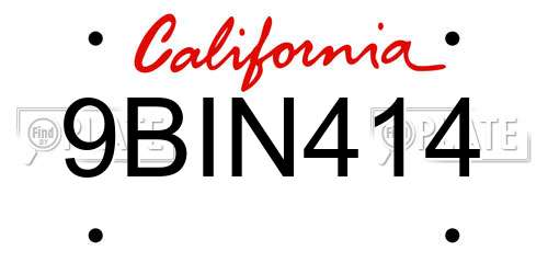 9BIN414 California License Plate
