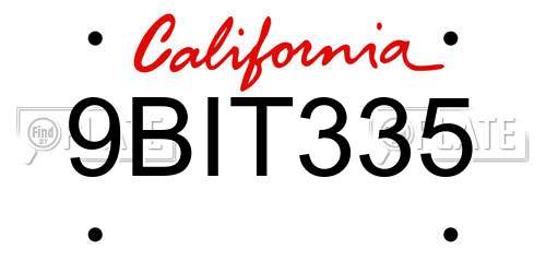 9BIT335 California License Plate