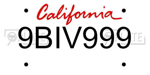 9BIV999 California License Plate
