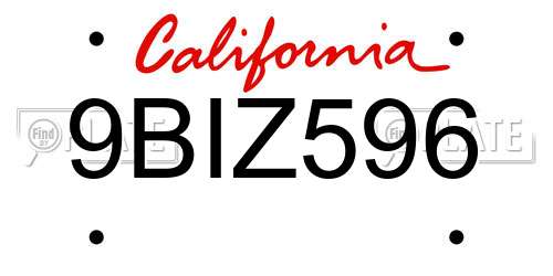 9BIZ596 California License Plate