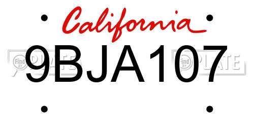 9BJA107 California License Plate