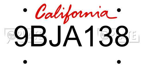 9BJA138 California License Plate