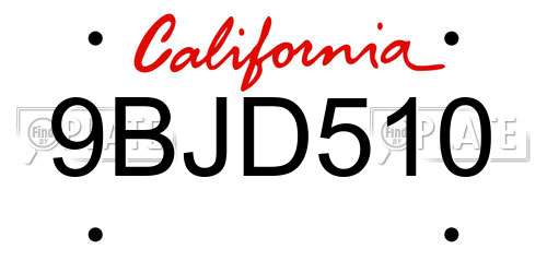 9BJD510 California License Plate