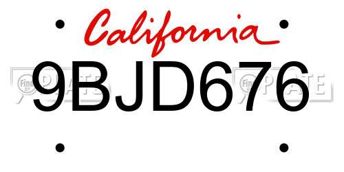 9BJD676 California License Plate