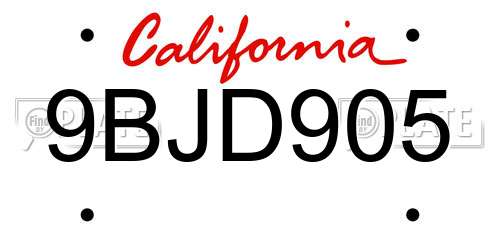 9BJD905 California License Plate