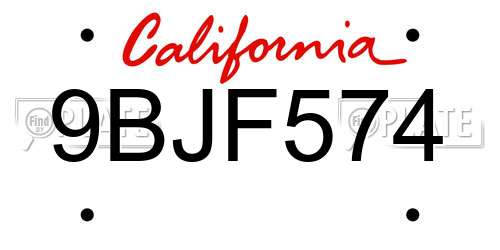 9BJF574 California License Plate