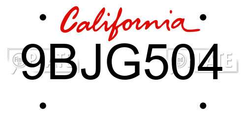 9BJG504 California License Plate