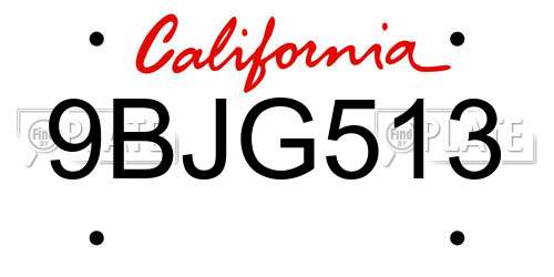 9BJG513 California License Plate