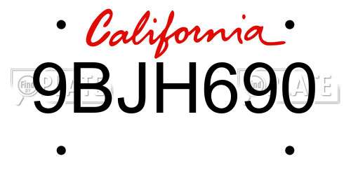9BJH690 California License Plate