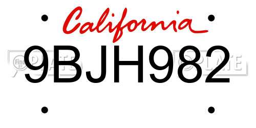 9BJH982 California License Plate