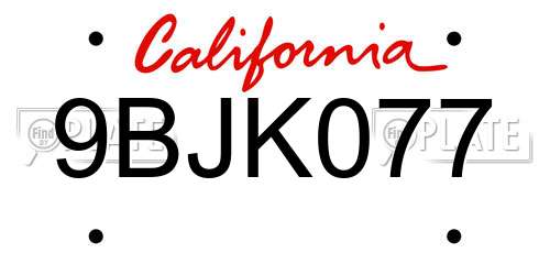 9BJK077 California License Plate