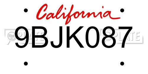 9BJK087 California License Plate