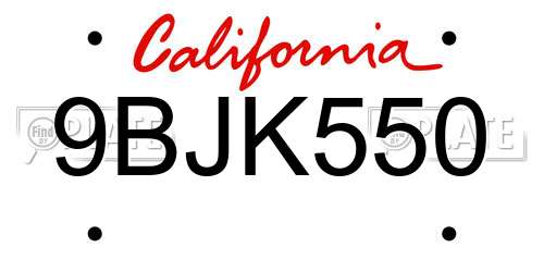 9BJK550 California License Plate