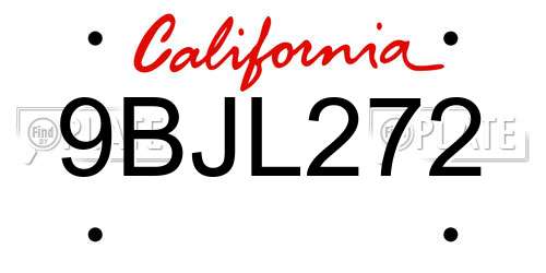 9BJL272 California License Plate